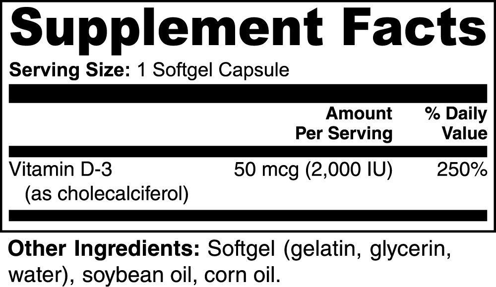 Vitamin D3 2,000 IU - Immune Boost Supplement